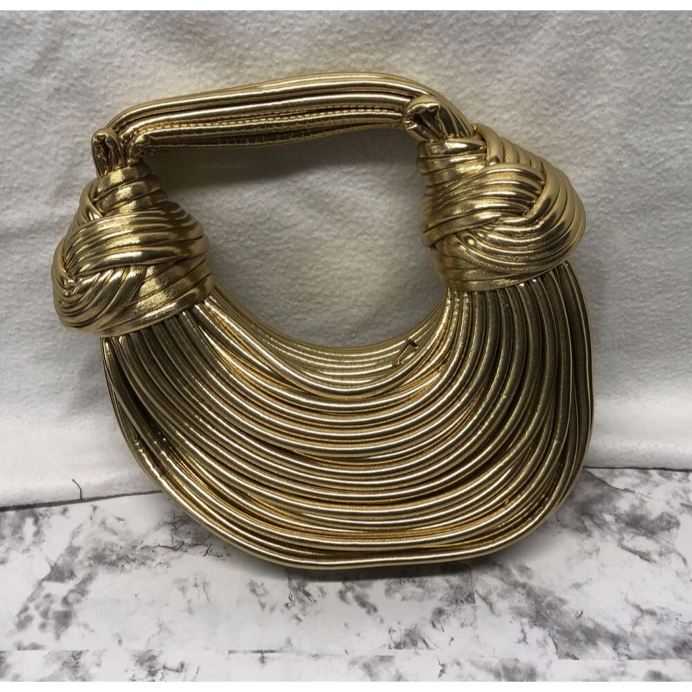 Gold Metallic Noodle Handbag Knotted Woven Statement Purse Evening Party Y2K